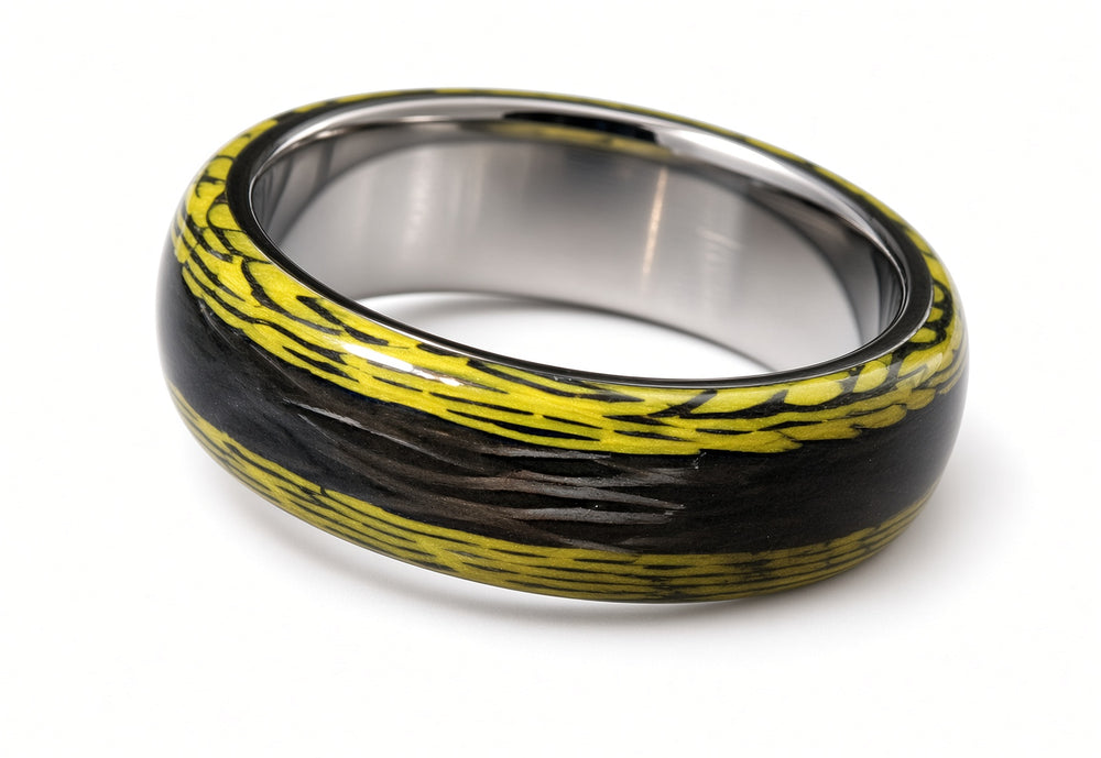 Yellow and Black Carbon Fiber Ring with Titanium Core | Handmade in the USA