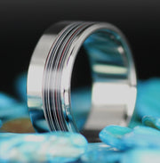 Titanium Ring with Fordite Pinstripe