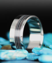 Titanium Ring with Fordite Pinstripe