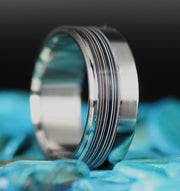 Titanium Ring with Fordite Pinstripe