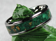 Malachite and Gold Leaf Inlay Ring | Stainless Steel, Titanium, Ceramic, or Tungsten