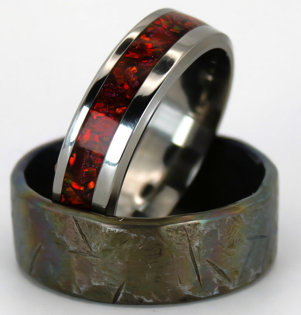 Titanium and fire opal ring