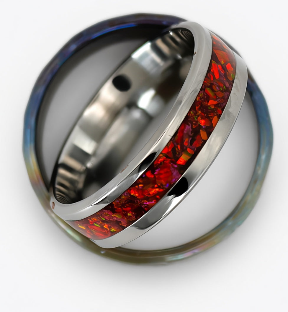 Titanium and fire opal ring